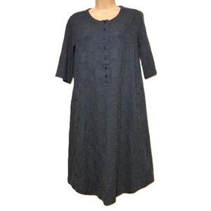 POETRY LINEN Shirt Dress Blue Square Checkered Pattern Womens Size 6